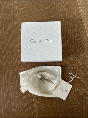 Dior Beige Leather Double Wrap Bracelet / Choker with Silver Logo